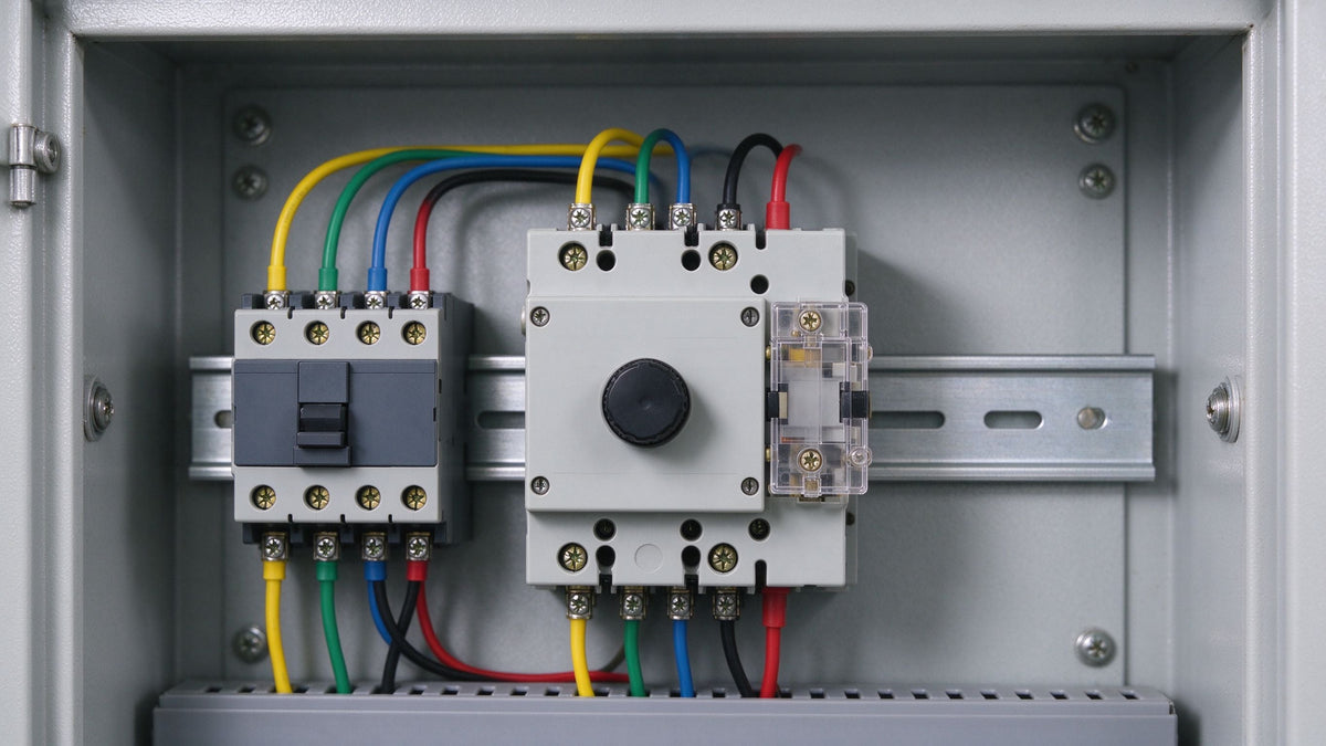 SIRIUS size S0 motor-protection circuit breaker with auxiliary module on a DIN rail