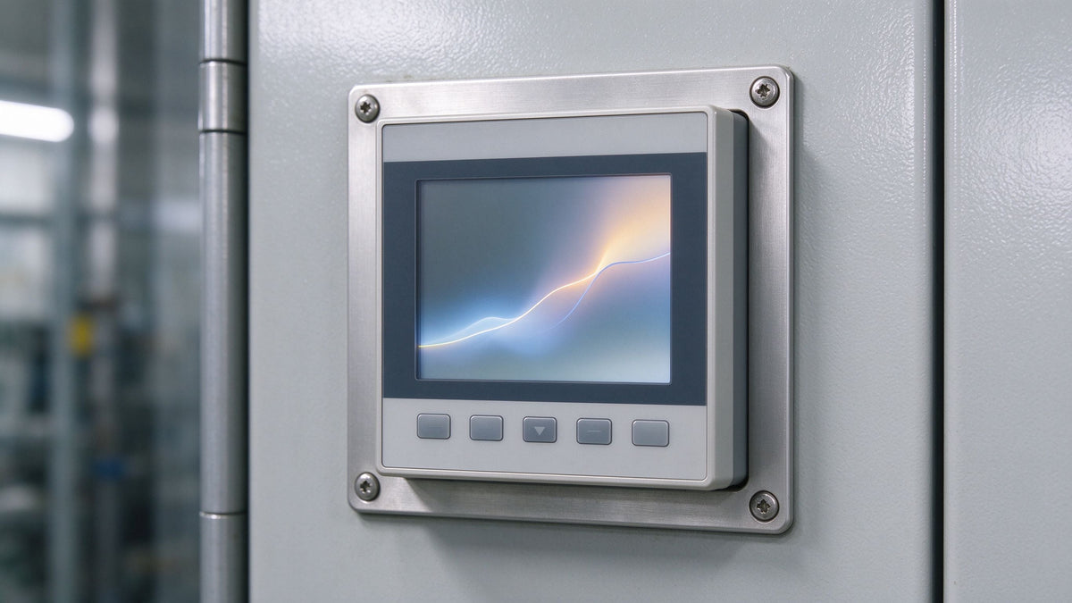 A panel-mount 1/8 DIN process controller with a digital display and push buttons